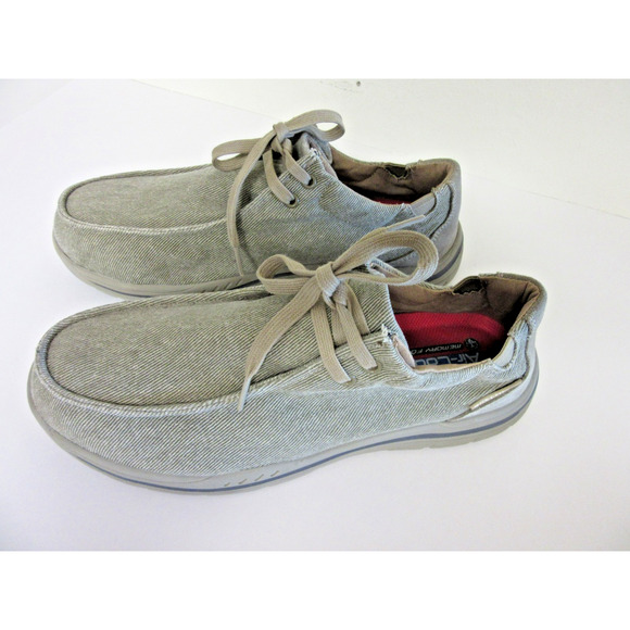 SKECHERS Gray Canvas 12 Lace Up Air Cooled Slip Resistant Memory Foam Loafers main image 9